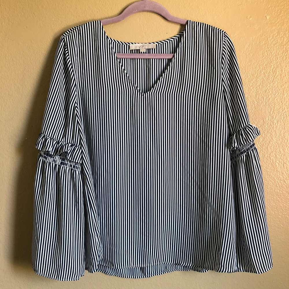 NWOT LOFT striped bell sleeve blouse